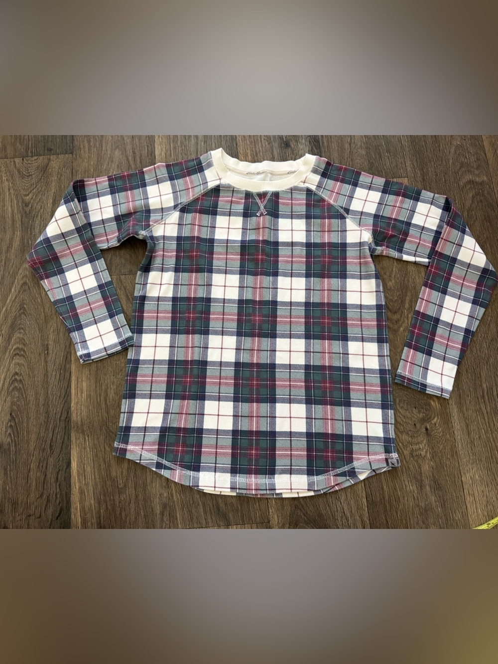 Eddie Bauer Women’s S Multicolor Plaid Crew Neck Raglan Long Sleeve Knit Top